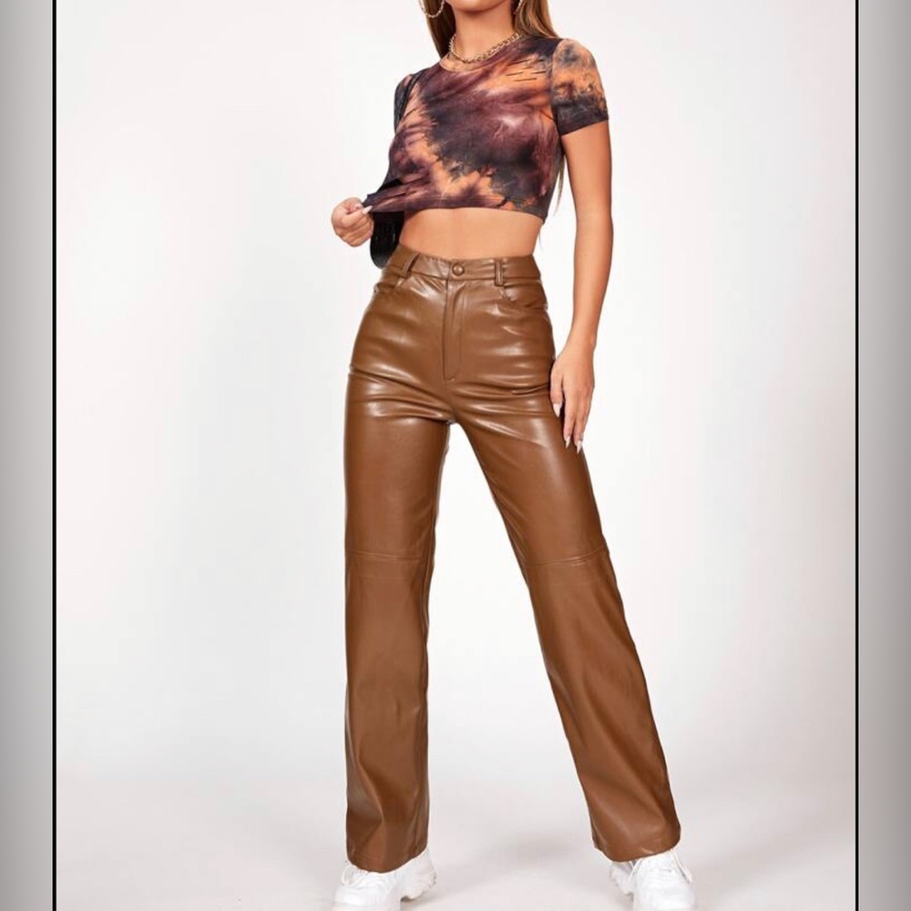SHEIN FAUX LEATHER STRAIGHT LEG PANTS • Sz 2
